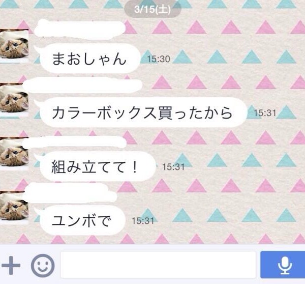 カラーボックス組み立てて！ユンボでの面白LINEトーク